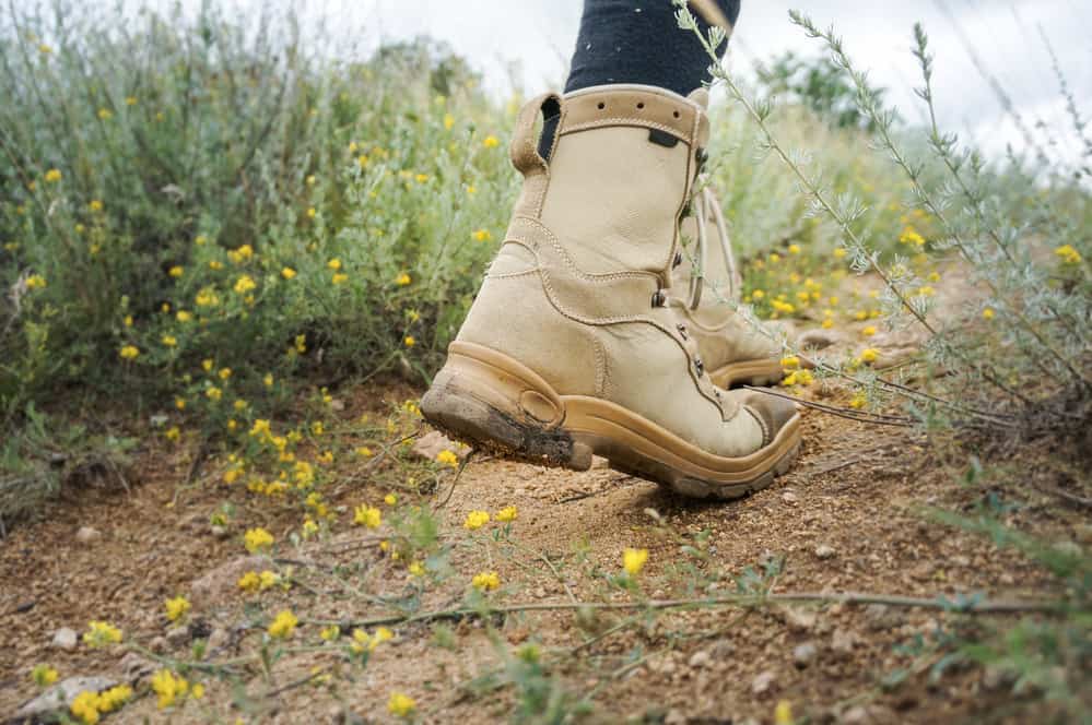 strudy footwear, hiking boots on path