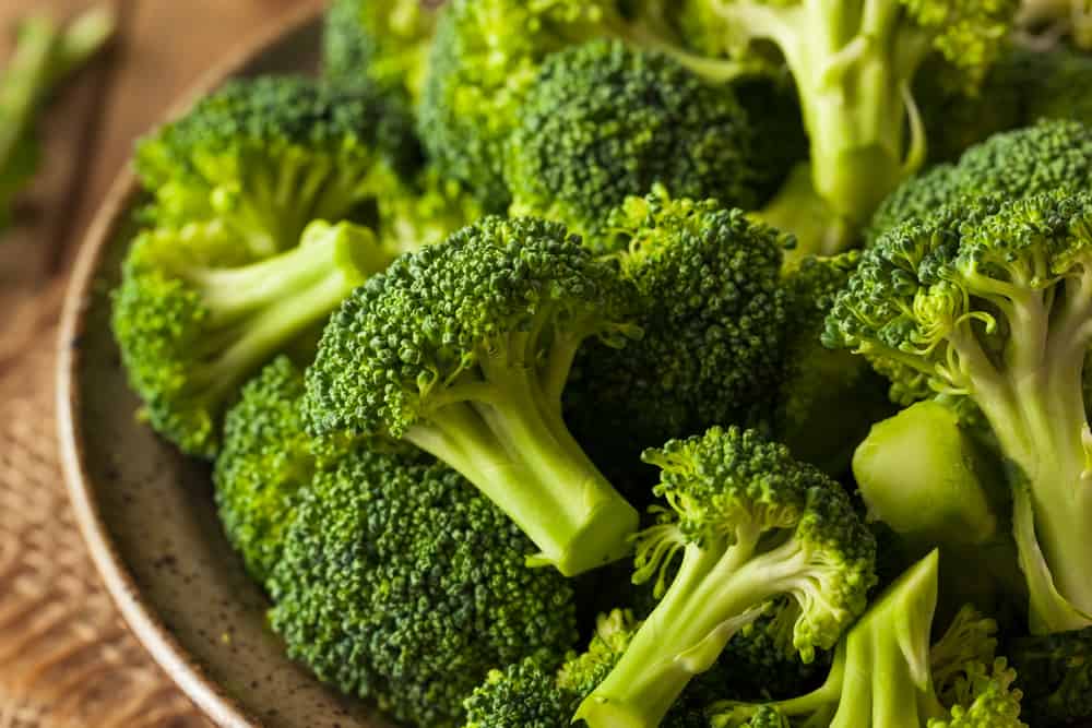 Closeup shot of a plate of raw broccoli